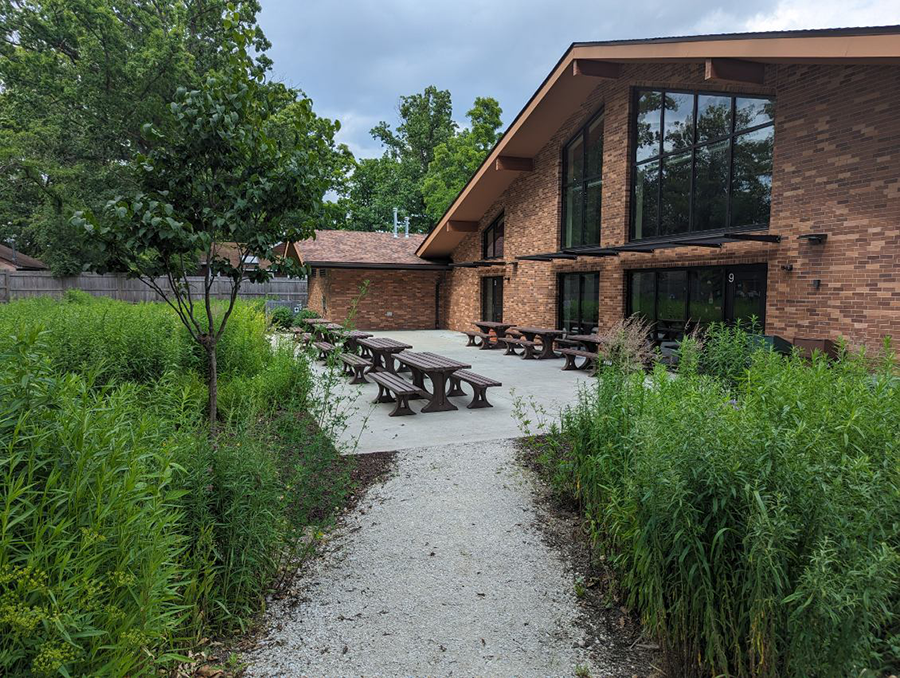 Patio space with picnic benches