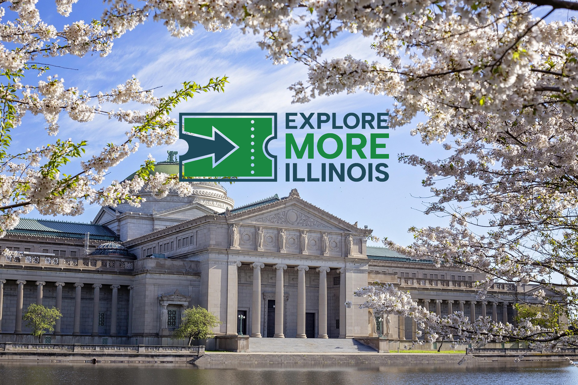 Explore More Illinois image showing a museum building and the program logo