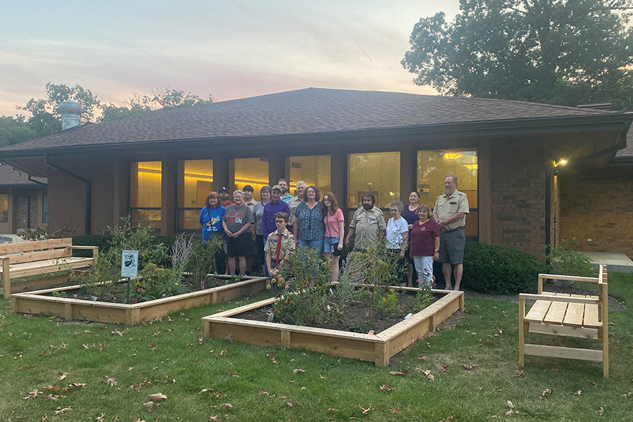 Monarch Station with a group of scouts