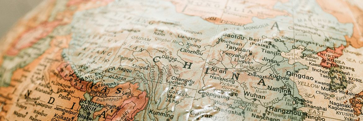 An old globe turned to China