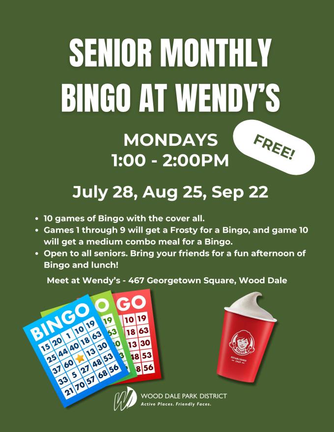 Senior Monthly Bingo at Wendy's Flyer