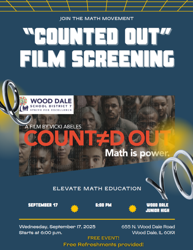 Counted Out Film Screening flyer at Wood Dale Jr. High, September 17, 2025 at 6pm