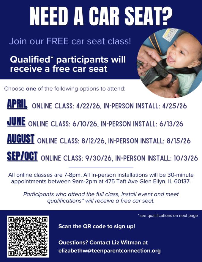 Join a free car seat class! Qualified participants will receive a free car seat.