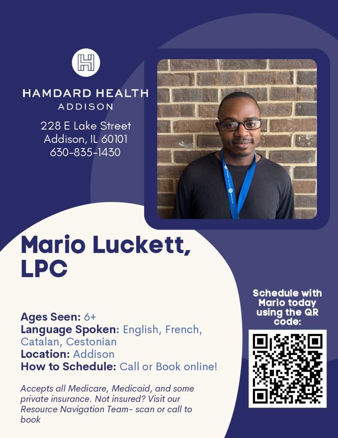 Schedule with Mario Luckett, LPC today!