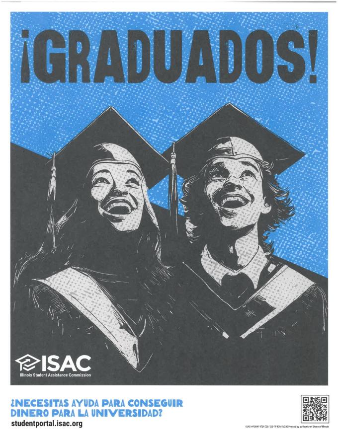 ISAC Student Portal flyer in Spanish for high school graduates.