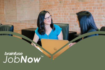 Brainfuse - Job Now resource image showing two women sitting at a desk mid-discussion