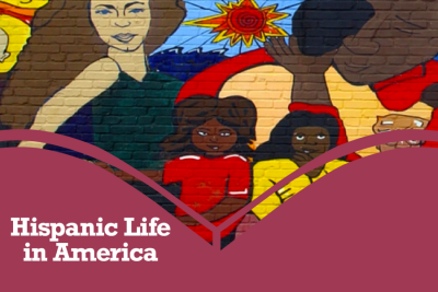 Hispanic Life in America resource image showing a colorful mural of different people