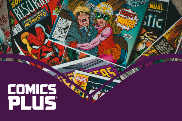 Comics Plus resource image showing a collection of comic books