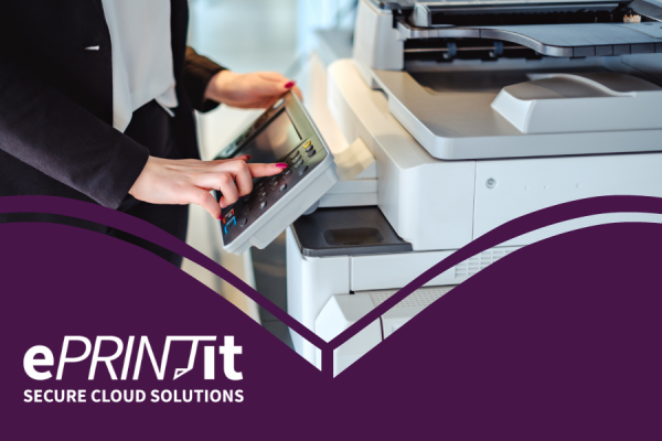 ePRINTit resource image showing a woman pressing a button on a printer