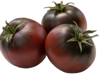 Three dark purple tomatoes.